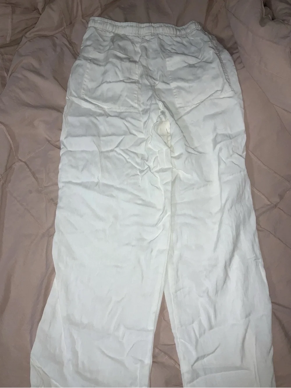 Zara White Wide-Leg Linen-Blend Trousers
